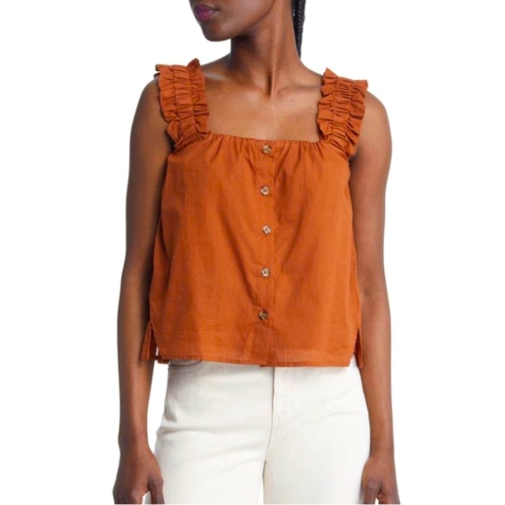 Treasure And Bond Ruffle Strap Cotton Tank Top Size S